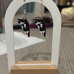 Black and White Cat Dangle Earrings